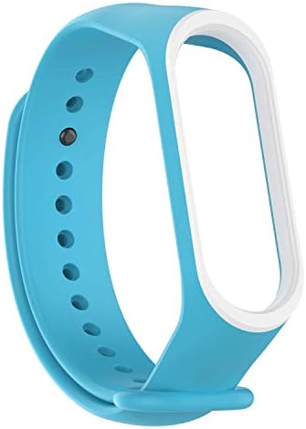 Microcart Soft Silicone Replacement with Anti Lost Ring Fitness Health Tracker for Mi Band 3 (Sky Blue and White)