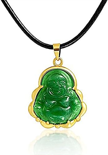 Bling Jewellry Synthetic Jade Laughing Buddha Pendant Necklace Gold Plated For Women Girls
