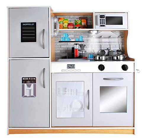 KRUZZEL Kinderküche aus Holz Zubehör Kochgeschirr mit Licht 9150, Farbe:Hellbraun