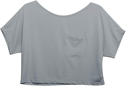 Amazon コウエイストア Koeistore ショート丈tシャツ 胸ポケット半袖クロップドゆったりカットソー ヨガ ダンス レディース Y3035 Gy グレー Tシャツ カットソー 通販