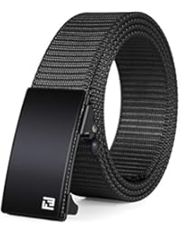 Fairwin Ratchet Web Belt,1.25 inch Nylon Web Automatic Slide Buckle Belt - No Holes and Invisible Belt Tail Web Belt for Men