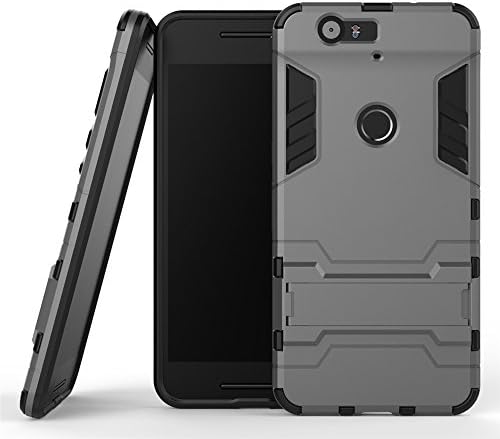Google Nexus 6P Case , Milogo [Heavy Duty] [Shock-Absorption] [Kickstand Feature] Hybrid Dual Layer Armor Defender Protective Case Cover for Huawei Google Nexus 6P (Kickstand Series Grey)