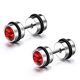Flongo Stunning Round Red Rhinestone Fake Cheater Ear Plugs Stainless Steel Stud Earrings, 1 Pair