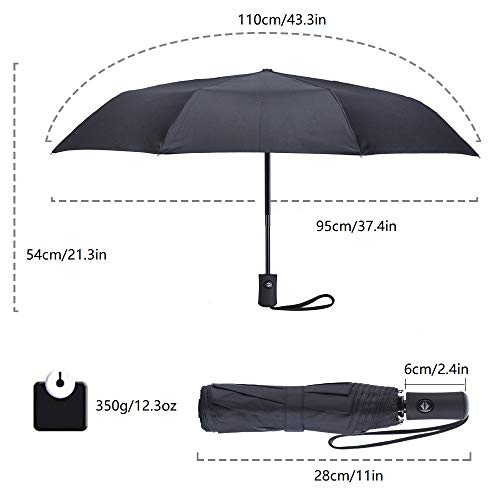 Travel Umbrella Compact Auto Open Close Sun Rain Folding Umbrella with Sleeve Black - Thumbnail 3
