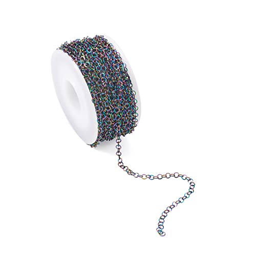 Craftdady 32.8 Feet Stainless Steel Rolo Cable Chain Link Multi-Color Round Cross Chain 3mm with Spool for Jewelry Pendant Necklace Bracelet Making