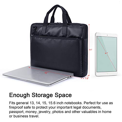 SPLF Fireproof and Waterproof Document Bag, 15.6 Inch Laptop Bag, Fire Proof Safe Box, Briefcase Shoulder Messenger Computer Tablet Sleeve Case Handbag for Men and Women, Black