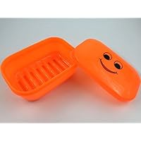 siyaful Plastic with Lid Draining Soap Box Portable Leakproof Soap Case Candy Colors Seal Soap Dish Orange