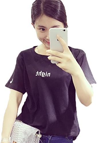 Aiteme Couple's O-neck Harajuku Embroidery Letter Moon Night Day Sun T-shirt (XXXL, Black)