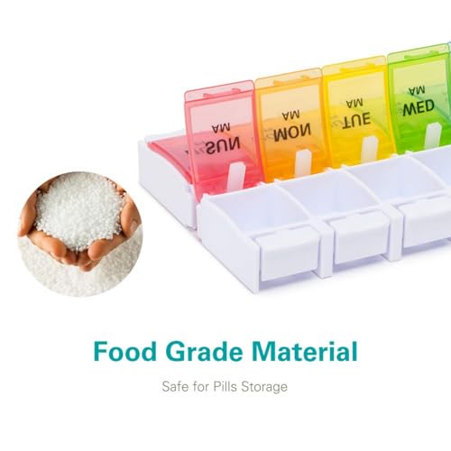 Sukuos AM PM Weekly Pill Organizer 2 Times A Day, Large Daily Pill Box Case 7 Day with Easy Push Button Design, Detachable Medicine Holder for Vitamin/Fish Oil/Supplements (Rainbow)