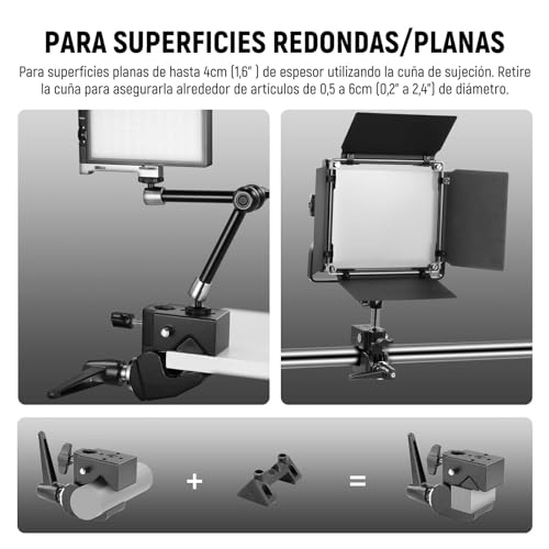 Neewer - Paquete de 2 súper Abrazaderas con Tornillo de 5/8 Pulgadas, Bloqueo de Resorte, Agarre de mandíbula de 2.4 Pulgadas, Abrazadera de Poste de Cangrejo Resistente para Superficie Plana de Tubo