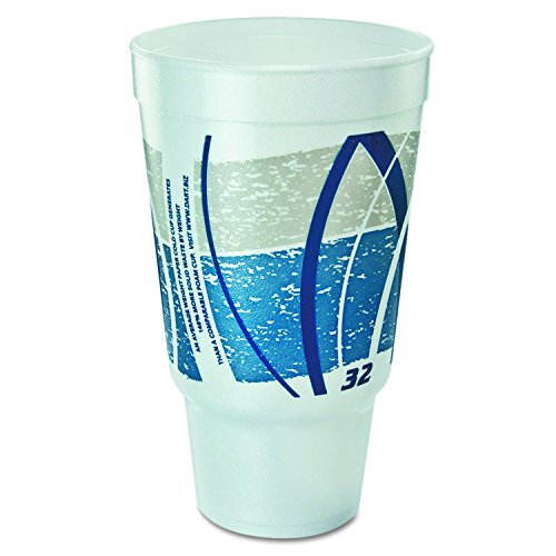 Dart 32AJ20E Impulse Hot/Cold Foam Drinking Cup, 32oz, Flush Fill, Printed, Blue/Gray, 16/Bag