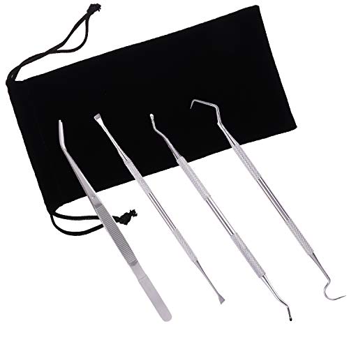 Xgood 4 Pieces Dog Tooth Scaler Tools Set Pet Dental Tooth Scaler and Scraper Stainless Double Headed Pet Teeth Cleaning Tools Tartar Remover Sets with Black Bags for Pet Dogs Cats (A)