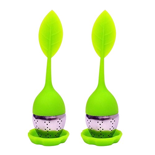 Set of 2 Stainless Steel Tea Infuser Strainer with Silicone Leaf Lid, Mesh Strainer Includes Drip Tr Set of 2 Stainless Steel Tea Infuser Strainer with Silicone Leaf Lid, Mesh Strainer Includes Drip Tr