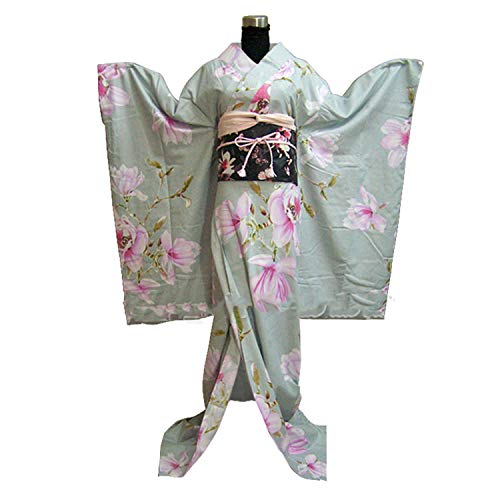 Women Japanese Light Floral Long Furisode Outfit,Floral Kimono Only,One Size