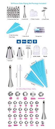 62 Pieces Bakeware Set | Food Grade FDA-Approved Silicone Molds | Round Cake Pan, Loaf Bread Pan, Muffin Pan, Spatula Set, Hand Mixer, Cupcake Mold, Piping Bags and Tips Kit Cake Decorating Supplies - Thumbnail 3