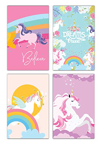 Designs by Maria Inc. Unicorn Posters Bedroom Wall Decor (11x17) Set of 4 Colorful Inspirational & Motivational Quotes for Girls, Teens, Kids | Decorative College Dorm Art Rainbow Picture (Unframed)