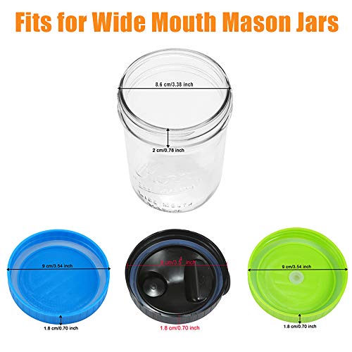 CONNYAM Wide Mouth Mason Jars with Lids (2pcs Jars, 16 oz/Pint), Including 2pcs Flip Top Lids and 2pcs Leakproof Lids and 2pcs Drink Lids with Straw Hole