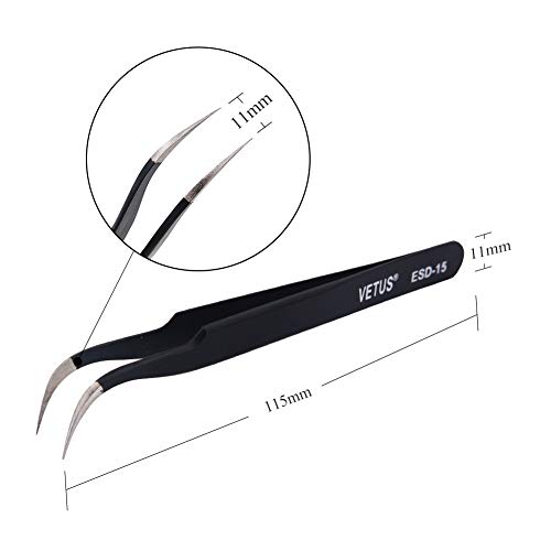 LASHVIEW Vetus Anti-static ESD Curved Pointed Perfect Craft Fine Angled Removal Stainless Steel Tip Curved Tweezers For Profissional Grafting False Eyelash Extension Nail Art Electionics Medical - Thumbnail 6