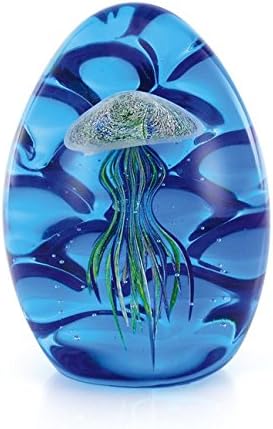 Global Village Art Glass Ripple Jellyfish Paperweight Blue/Green Glow in Dark 5.5"