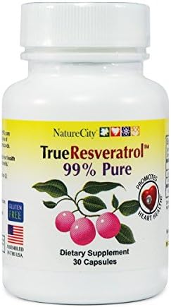 TrueResveratrol 99% Pure Trans-Resveratrol – Natural Antioxidant Supplement Extract – 30 Veggie Capsules
