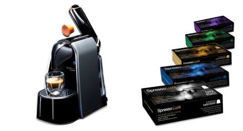SpressoLuxe CAF-40SET Single Serve Nespresso Compatible Brewer Starter Kit, Includes 50 Count SpressoLuxe Capsules