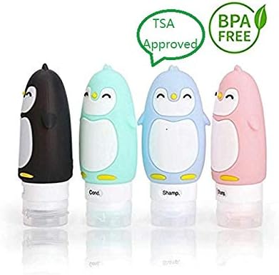 Leak Proof Silicone Travel Bottle Set,TSA Approved Portable Squeezable Cosmetic Travel Containers for Shampoo,Conditioner, Lotion, Toiletries (penguin-4 pack)