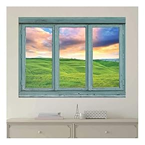 Pastel Sunset Over Green Rolling Hills - Spring farmland During a Sunset - Wall Mural, Removable Sticker, Home Decor - 24x32 inches
