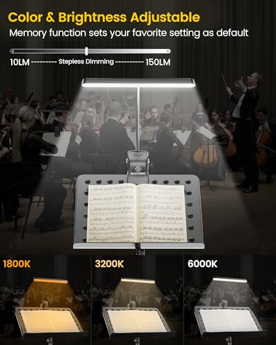 Glocusent 57 LED Super Bright Piano Lamps, Music Stand Lights, 3 Colours & 5 Brightness, USB-C Rechargeable, Up to 140 Hours, Perfect for Piano, Sheet Music & Guitar