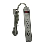 Topzone® 3 Feet 6 Outlets Built-in Safety Circuit Breaker Angle Plug AC Wall Power Strip ETL Listed (Beige)