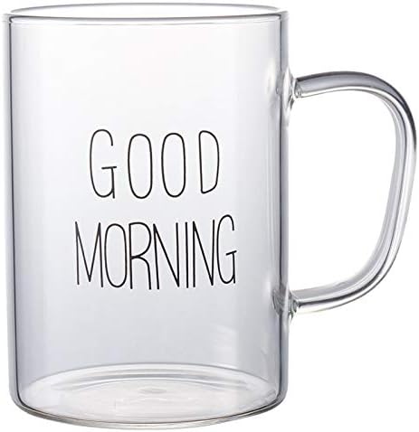 Homeyes 460 ML 15.5 OZ Good Morning Clear Glass Cup
