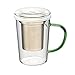 casaWare 18-Ounce Borosilicate Glass Tea Infuser Mug with Lid (Green Handle)