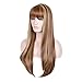 SiYi Long Light Brown Wig with Bangs Blonde Highlights Straight Synthetic Full Wig Heat Resistant Costume Wig for Women Girl and lady's hair natural color party hairstyle