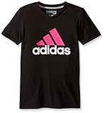 adidas Big Girls 30S Short Sleeve Tee Adi Logo, Black/Shock Pink, Medium
