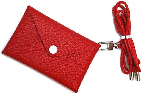 Leather Business Cards Holder Wallet Coin Purse Neck Strap VP103 (Red)