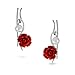 Trendy 3D Red Rose Flower White Freshwater Cultured Pearl Wire Ear Pin Climbers Crawlers Earrings For Women .925 Sterling Silver