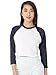American Apparel Women's Poly-Cotton Cropped 3/4 Sleeve Raglan, White/Navy, X-Small/Small