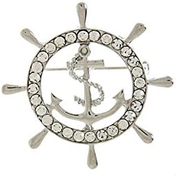 Silver Anchor and Rope Nautical Crystal Pin
