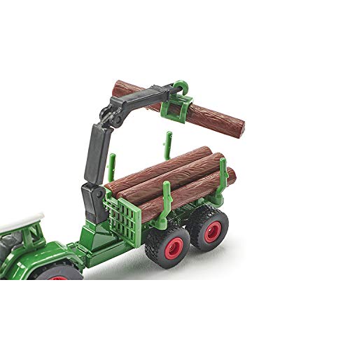 siku 1645, Fendt Traktor mit Forstanhänger, Metall/Kunststoff, Grün, Inkl. 6 Baumstämmen, Vielseitig einsetzbar – Bild 3