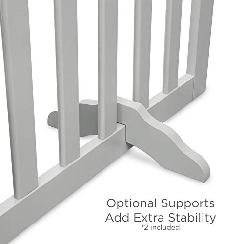 Arf Pets Free Standing Wood Dog Gate, Expands Up to 74" Wide, 31.5" Tall - Bonus Set of Foot Supporters Included – Grey Color (Certified Refurbished)