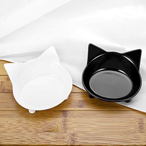 Cat Bowls Set of 2,Shallow Cat Food Bowls Whisker Fatigue Stress Relief, Non-Slip Cat Dishes for Food, Cat Feeder Cat Water Bowl Black and White Color