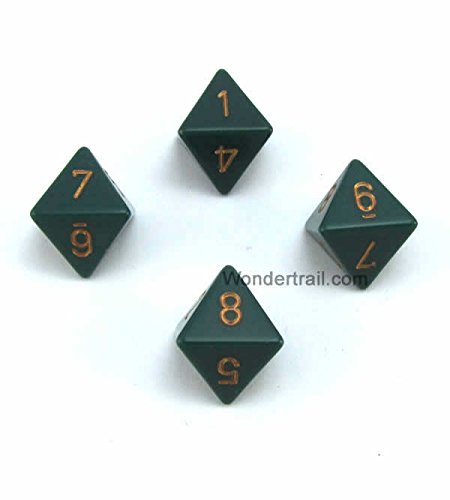WCXPQ0815E4 Dusty Green Opaque Dice with Copper Numbers D8 Aprox 16mm (5/8in) Pack of 4 Dice Chessex