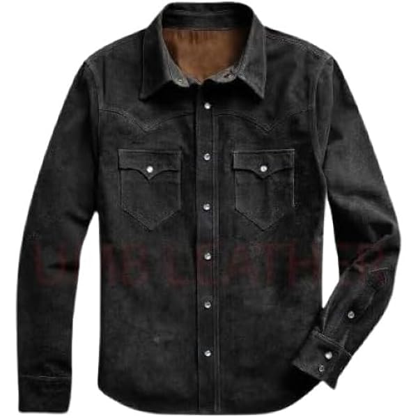 Men's Cowboy Western Soft Black Suede Leather Shirt Roughout Style