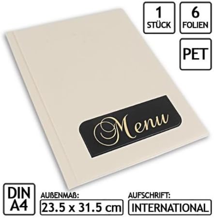 Beige A4 2-coloured artificial leather restaurant menu folder with 6 transparent sleeves, available in 9 designs