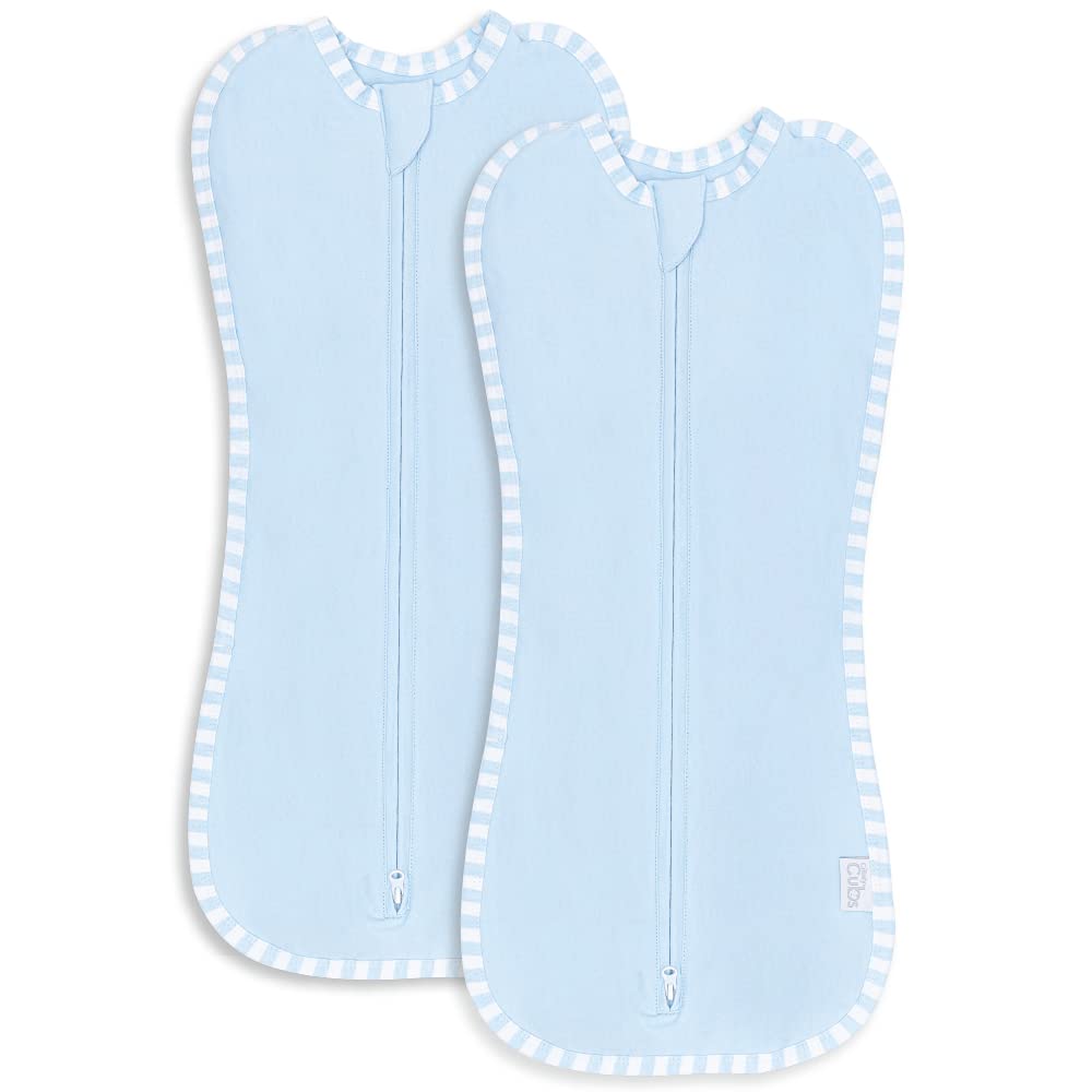 Comfy Cubs Swaddle Blanket Baby Girl Boy Easy Zipper Wrap 2 Pack Newborn Infant Sleep Sack (Large 3-6 Months, Blue)