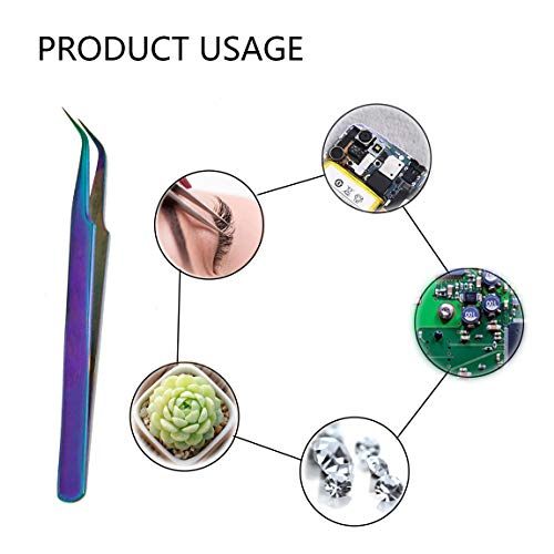 Rainbow Tweezers Kit Anti-Static Precision Stainless Steel Tweezers for Eyelash Extension Nail Art Ingrown Hair Craft Work 5 Pcs - Thumbnail 6