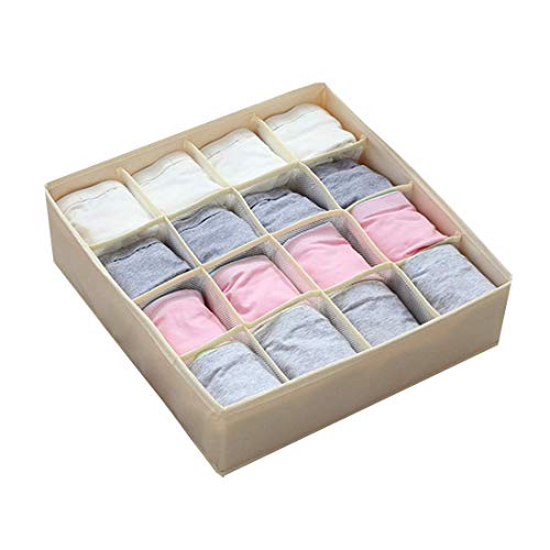 Stylifing Foldable Cloth Storage Box Closet Dresser Drawer Organizer Soft Fabric Baskets Bins Containers Divider for Panties,Underwear, Ties,Bras, Socks, Lingerie(Beige-16 Cells) - Thumbnail 7