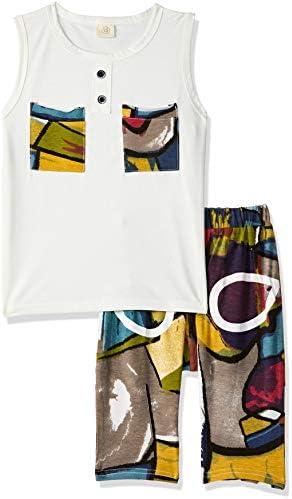 Bindu Boys Graphic Art Vest and Shorts Set in Multi Colour