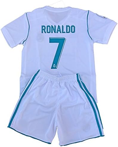 7 Ronaldo Real Madrid Home Kids Or Youth Soccer Jersey &amp; Shorts Set 2017-2018 Season White 9-10Years