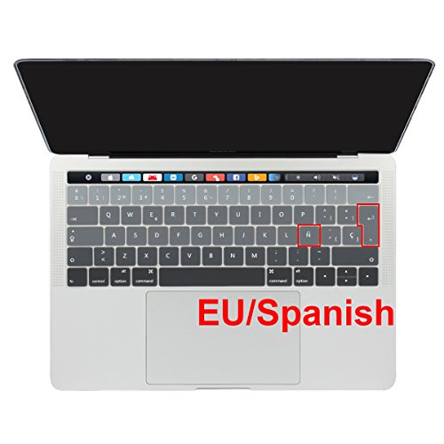 Batianda Spanish ESP Ombre Color Ultrathin Waterproof Silicone Keyboard Cover Skin for Newest MacBook Pro 13 15 inch 2016 2017 With Touch Bar Model:A1706/A1707 (Grey Gradient)