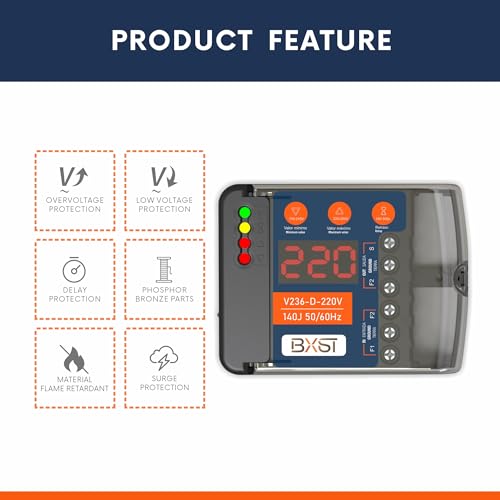 Protector de sobretensiones de cableado resistente con pantalla LED ajustable, protección de voltaje y retardo, 220 V, 30 A, 6600 W máximo, protección contra sobretensiones de 140 J para